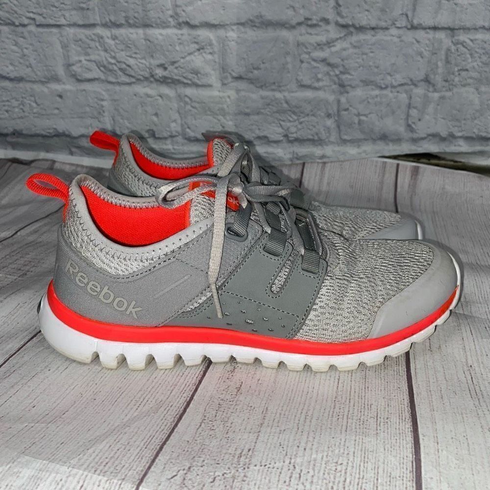 Reebok sublite cross trainer tie up athletic shoes grey/bright orange sz 8.5